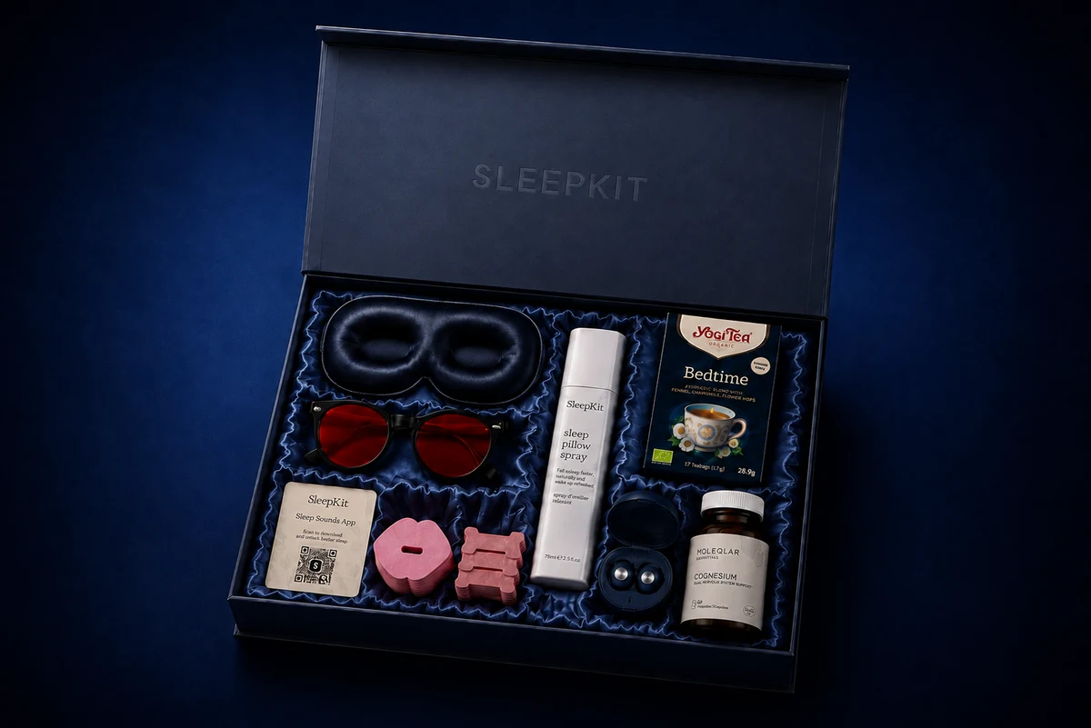 Caja de SleepKit abierta con las 10 herramientas del sistema en su interior